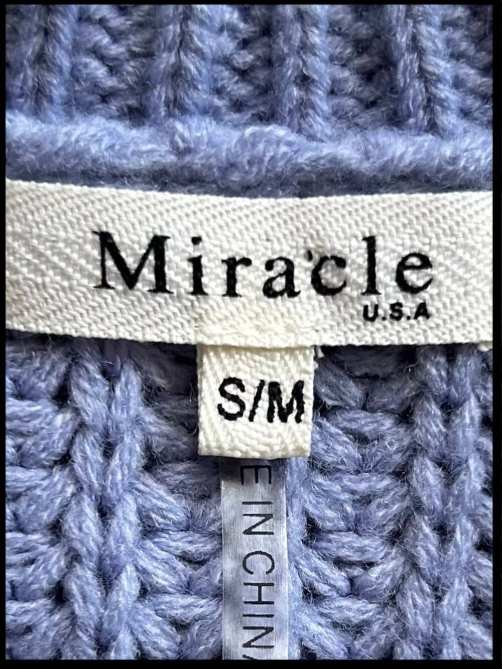 Miracle Periwinkle Blue Purple Distressed Fringe V Neck Sweater S/M - Picture 7 of 8